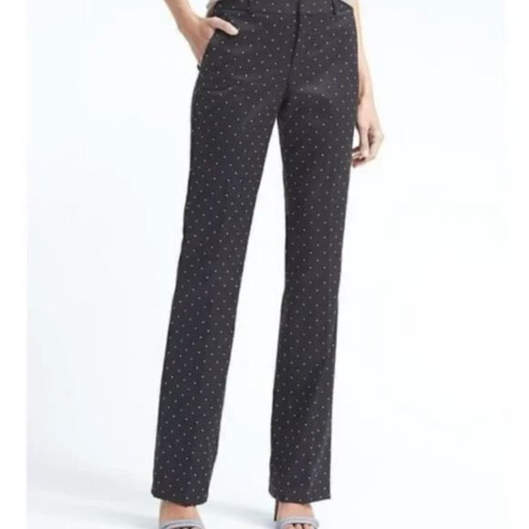 Banana Republic Logan Pants Trousers Navy With White Polka Dots Sz 2 Petite - Picture 2 of 8